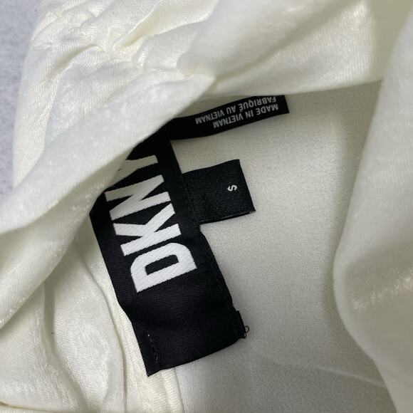 DKNY Women's Blouse Small Satin High Neck Bow Shoulder-Pad Top - Picture 4 of 6